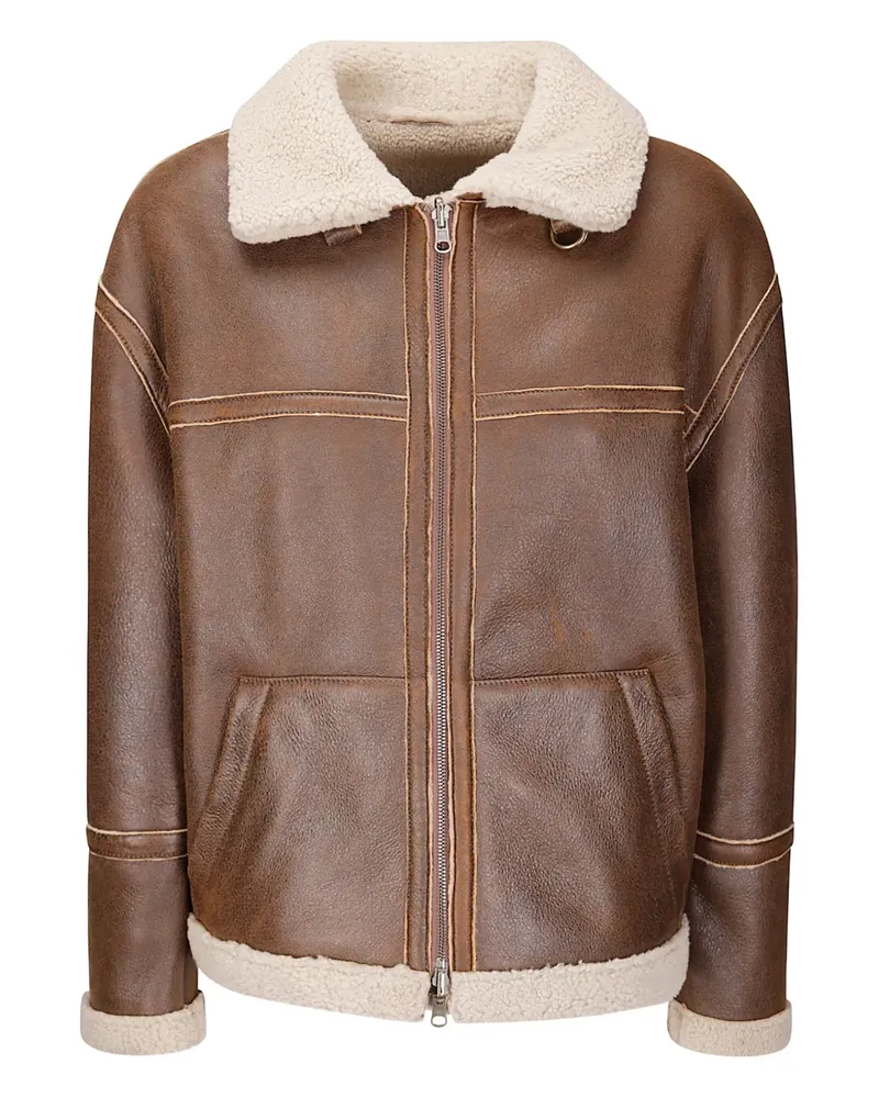 Salvatore Santoro shearling-collar leather jacket - Braun Braun