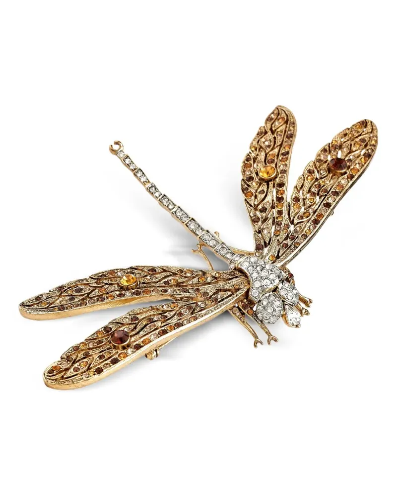 Kenneth Jay Lane Kristallverzierte Brosche in Libellenform - Gold Gold