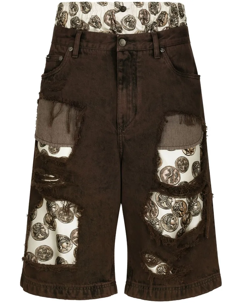 Dolce & Gabbana Jeans-Shorts im Distressed-Look Braun