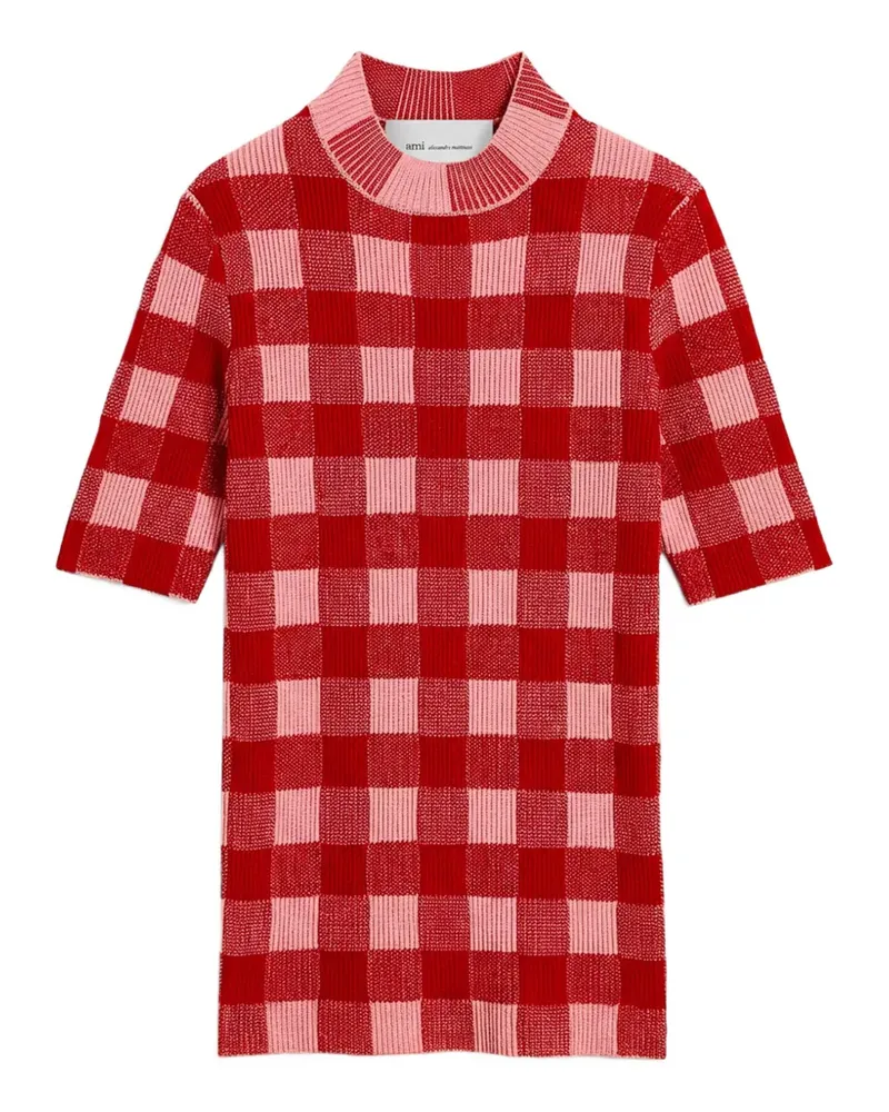 AMI Paris Karierter Pullover mit kurzen Ärmeln - Rot Rot