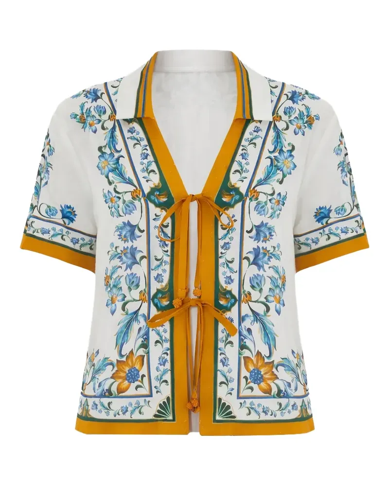 FARM Rio Flora Bluse mit Kachelmuster - Weiß Weiß