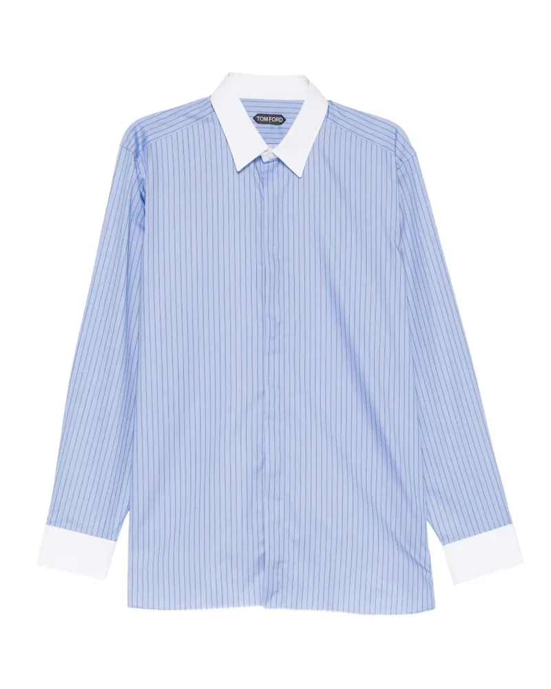 Tom Ford Hemd mit Längsstreifen und Kontrastbündchen - Blau Blau