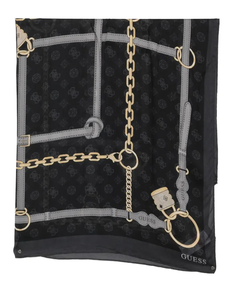 Guess chain-print logo scarf - Schwarz Schwarz