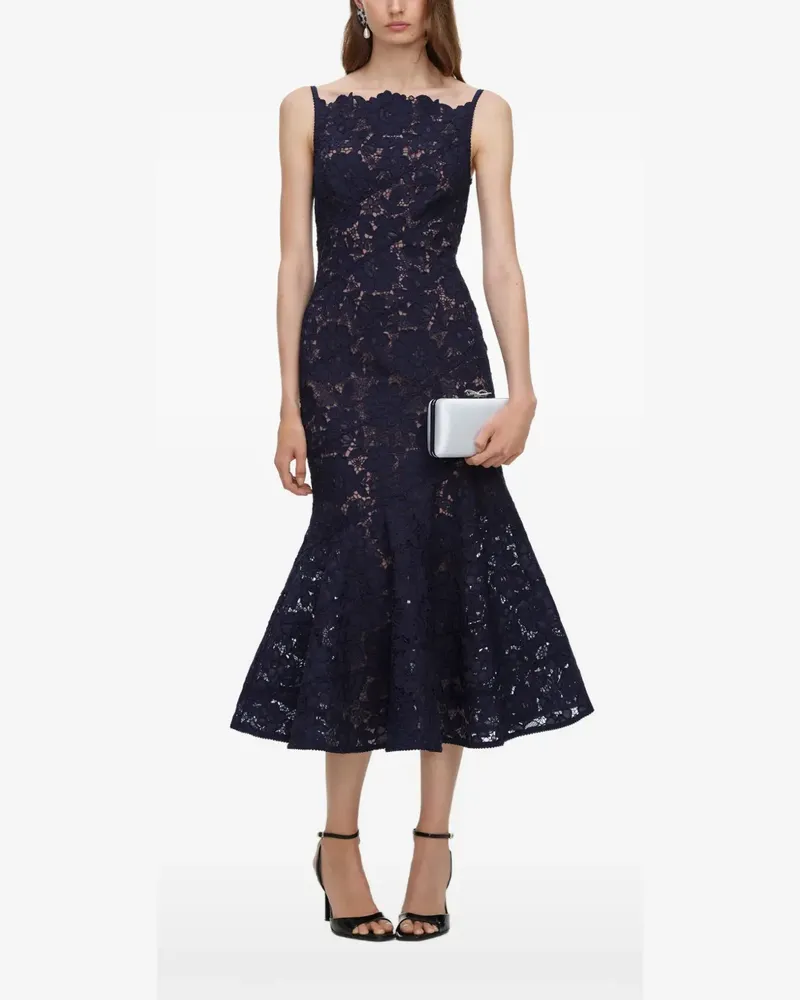 Self-Portrait navy spiral lace midi dress - Blau Blau