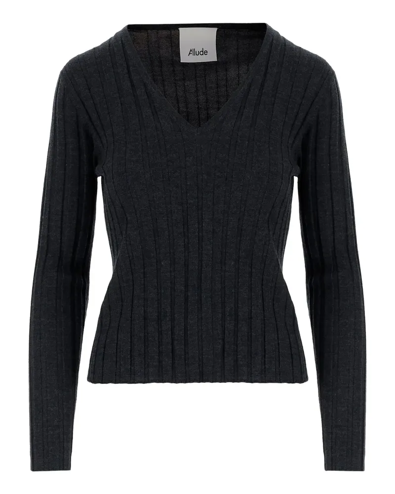 ALLUDE Gerippter Pullover mit V-Ausschnitt - Schwarz Schwarz