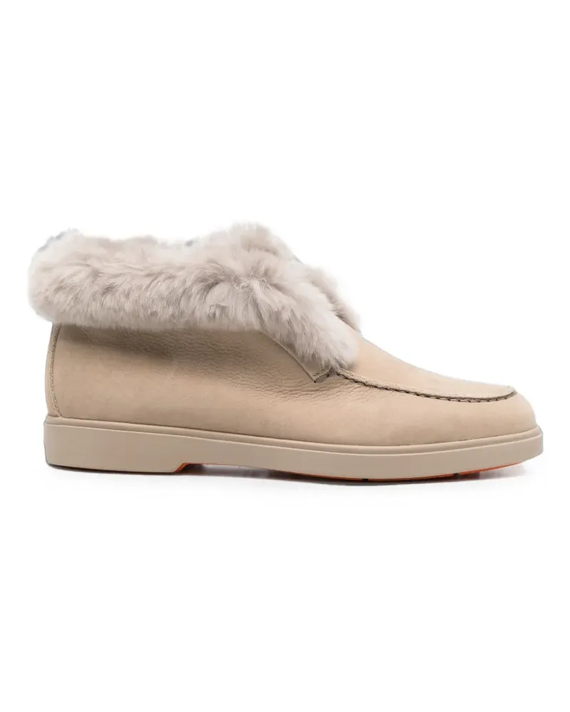 Santoni shearling-trim leather loafers - Nude Nude