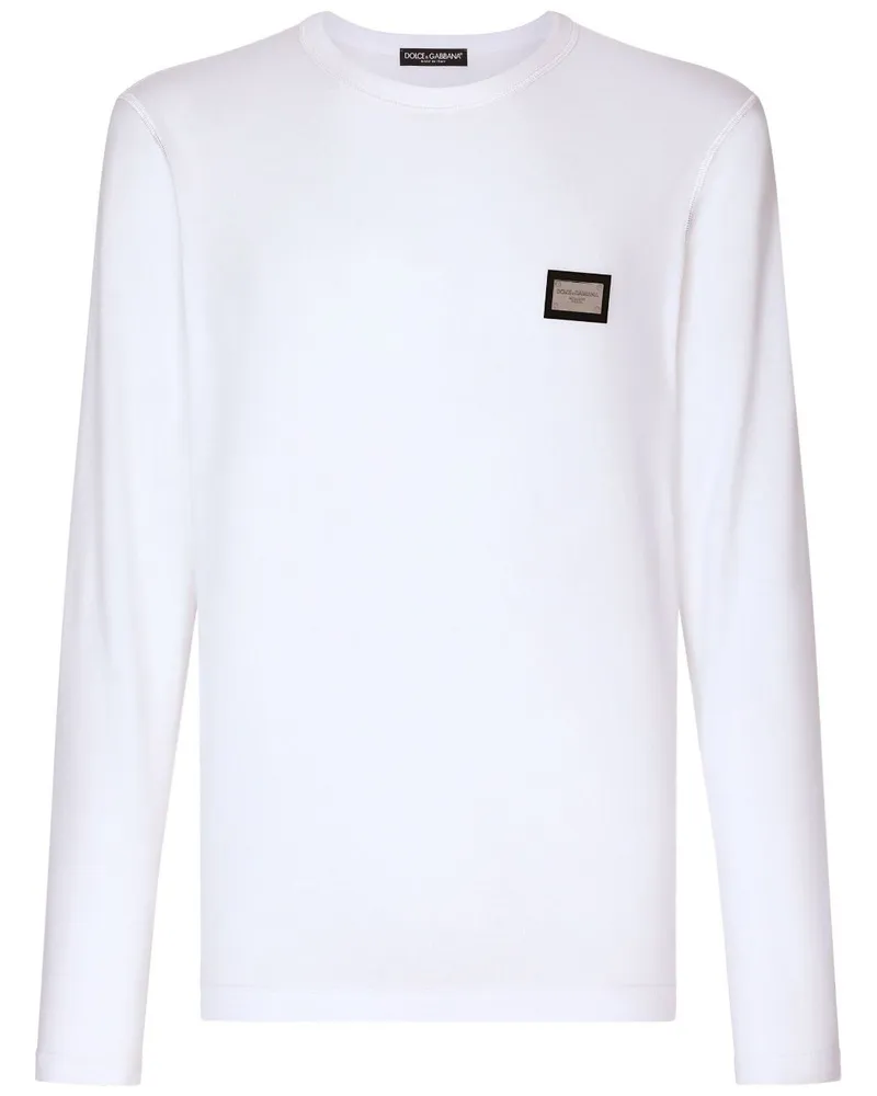 Dolce & Gabbana Langarmshirt mit Logo-Schild - Weiß Weiß