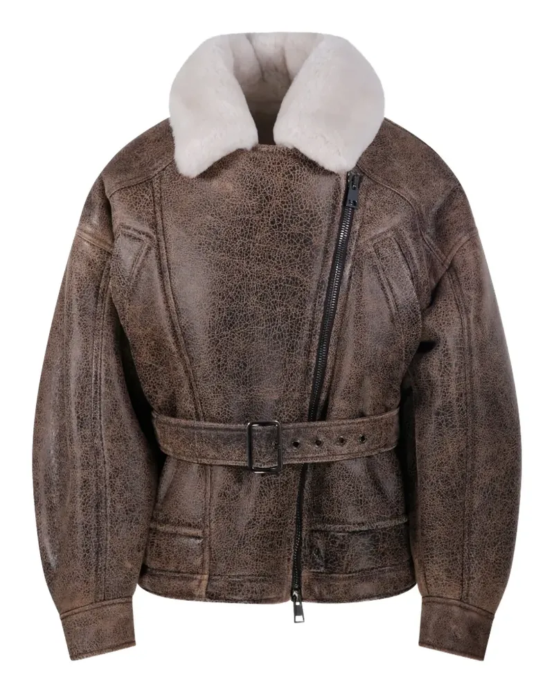 BLANCHA belted shearling-collar jacket - Braun Braun