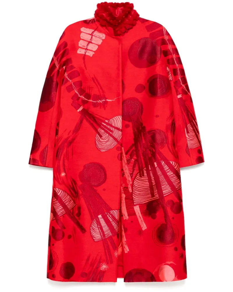 SHIATZY CHEN Jacquard-Mantel mit Nerzkragen - Rot Rot