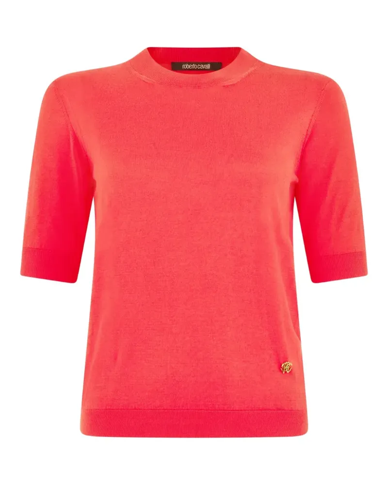 Roberto Cavalli Kurzärmeliger Pullover mit Logoplakette - Rot Rot