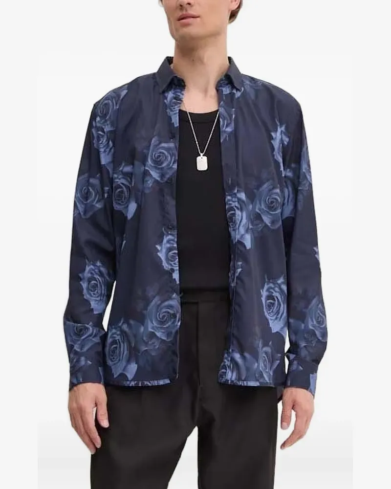 BRUUNS BAZAAR Hemd mit Rosen-Print - Blau Blau