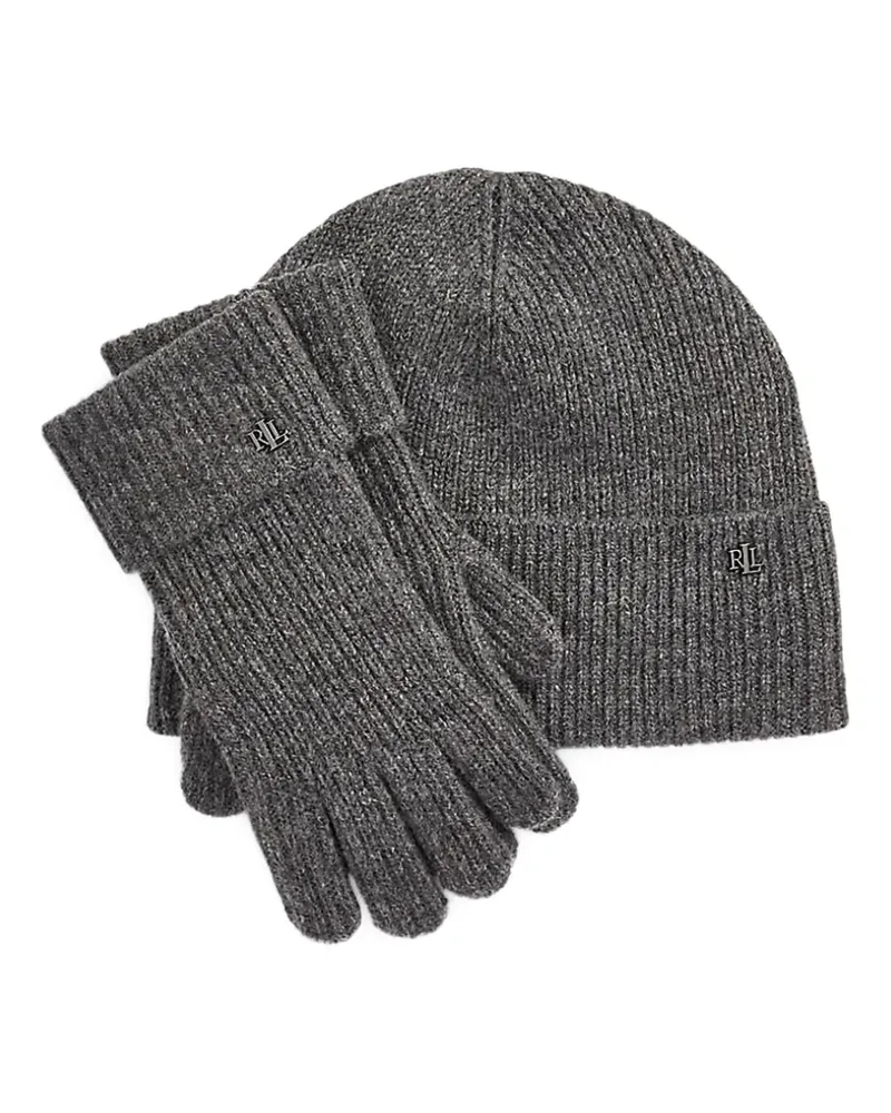 Ralph Lauren Set aus gerippter Strickmütze und Handschuhen - Grau Grau