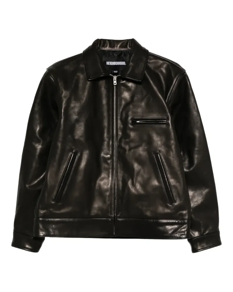 Neighborhood Lederjacke mit Reißverschluss - Schwarz Schwarz