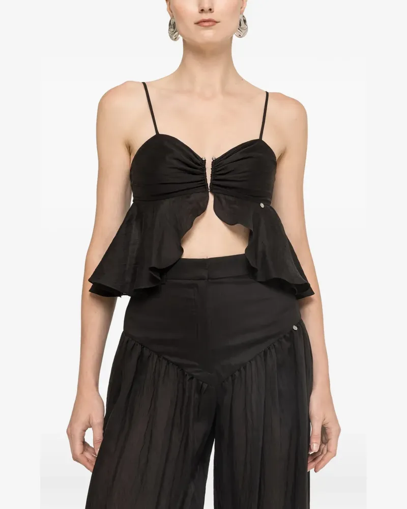 NISSA ruffled lyocell crop top - Schwarz Schwarz