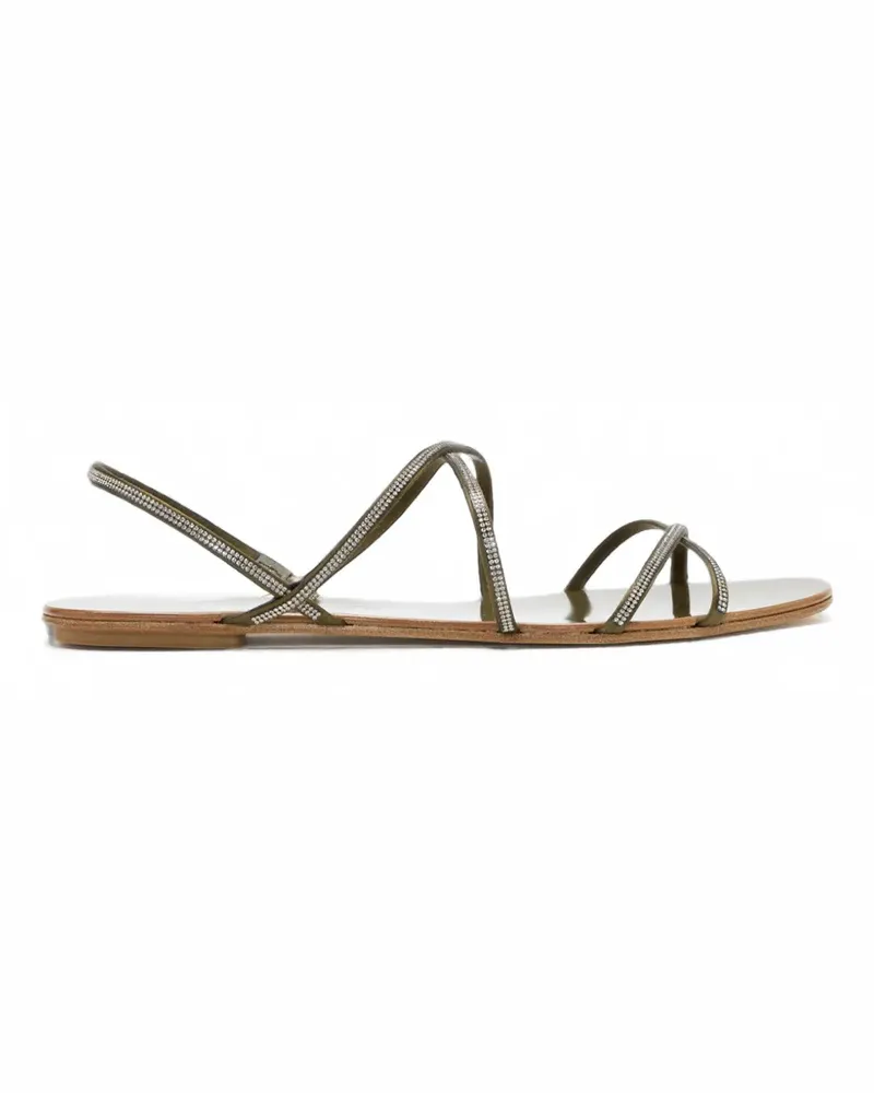 Pedro Garcia Esme crystal-embellished satin flat sandals - Grün Grün