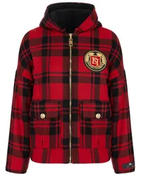 Elisabetta Franchi Karierte Jacke mit Logo-Patch Rot