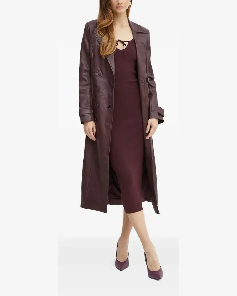 Bardot Geripptes Midikleid mit Schleifenkragen - Rot Rot
