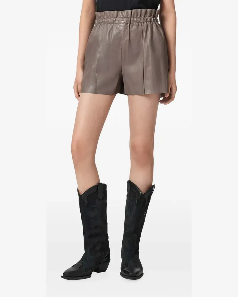AllSaints Fran paperbag-waist leather shorts - Braun Braun