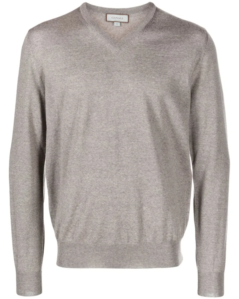Canali Pullover mit geripptem V-Ausschnitt - Braun Braun