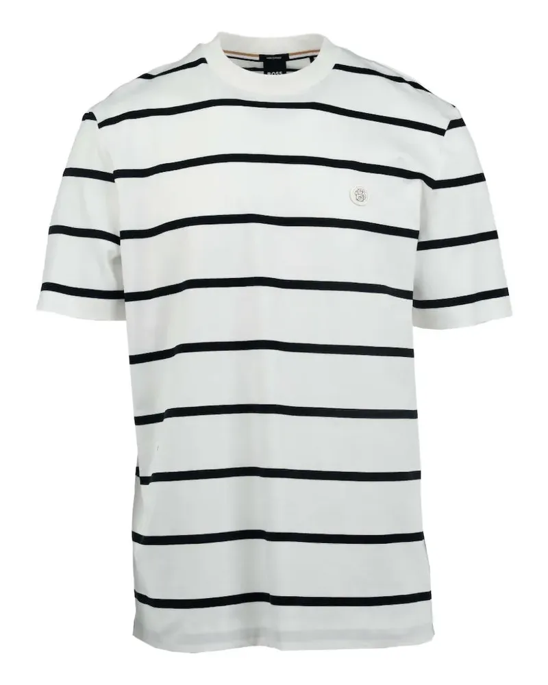 HUGO BOSS Gestreiftes T-Shirt mit Logo-Patch - Weiß Weiß