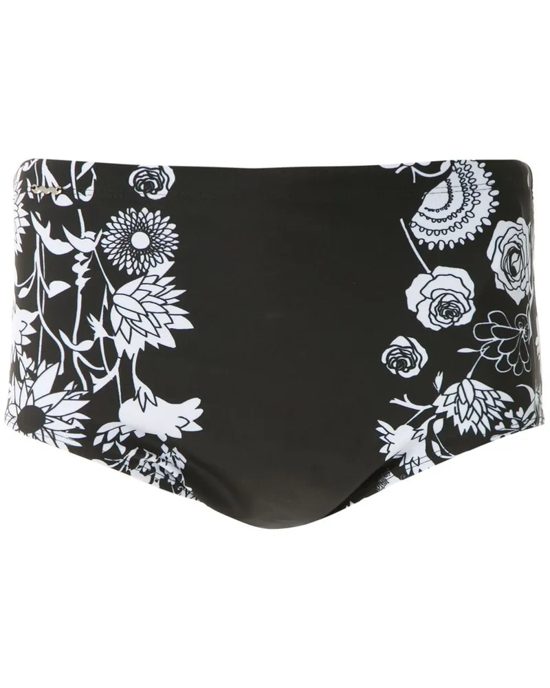 Amir Slama Badeshorts mit Hibiskus-Print - Schwarz Schwarz