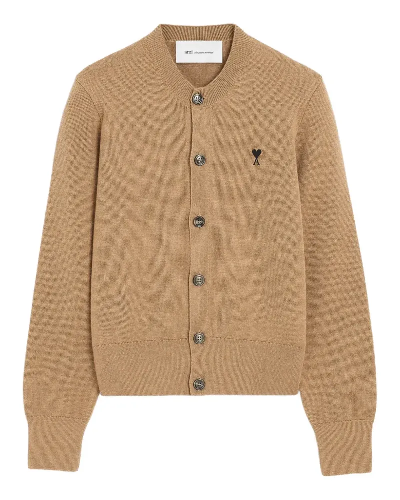 AMI Paris crew-neck wool cardigan with Ami de Coeur - Nude Nude