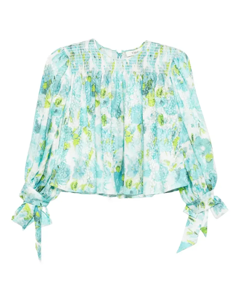 Chloé floral-detail crew neck blouse - Blau Blau