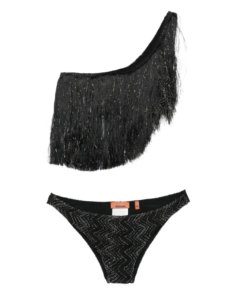 Missoni One-Shoulder-Bikini mit Fransen - Schwarz Schwarz