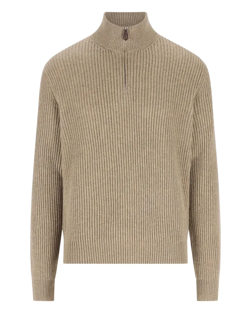 Loro Piana Gerippter Plane Tree Pullover mit Reißverschluss - Nude Nude