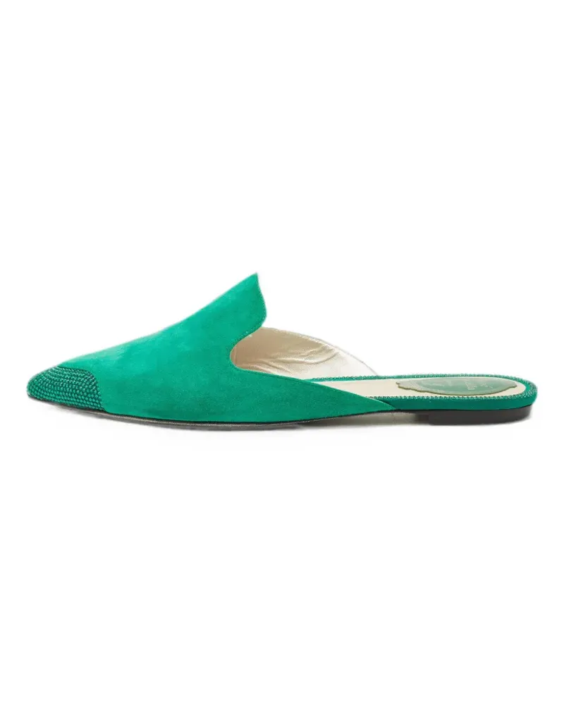 René Caovilla crystal-embellished suede mules - Grün Grün