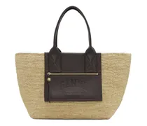 Mittelgroße Handtasche aus Bast - Nude