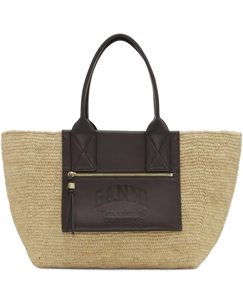 Ganni Mittelgroße Handtasche aus Bast - Nude Nude