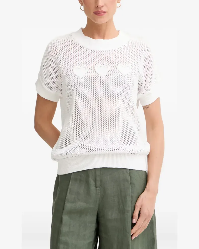 MARC AUREL heart-motif open-knit T-shirt - Weiß Weiß