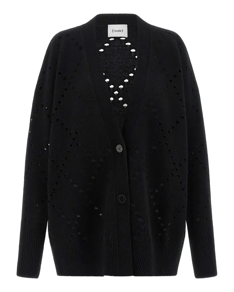NUDE Argyle Cardigan mit Cut-Out - Schwarz Schwarz