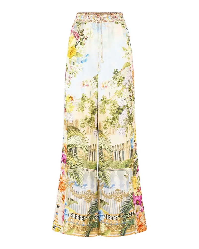 Camilla floral print straight-leg trousers - Blau Blau