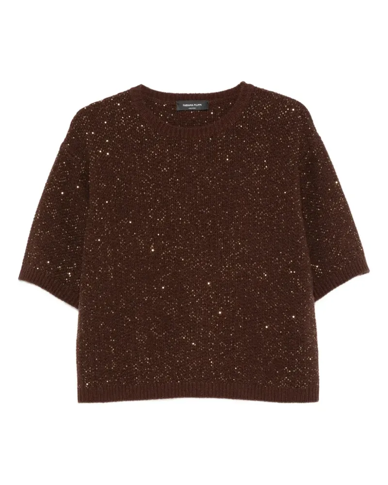 Fabiana Filippi Kurzärmeliger Pullover mit Pailletten - Braun Braun