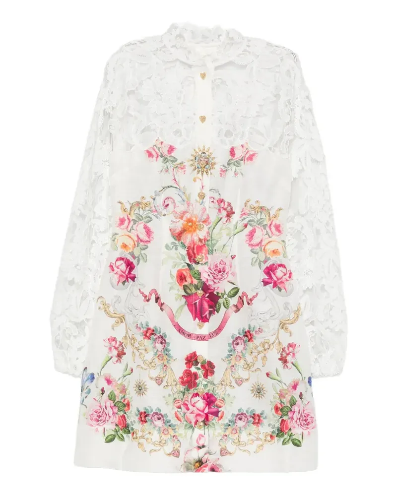 Camilla lace-panelled floral-print mini dress - Weiß Weiß
