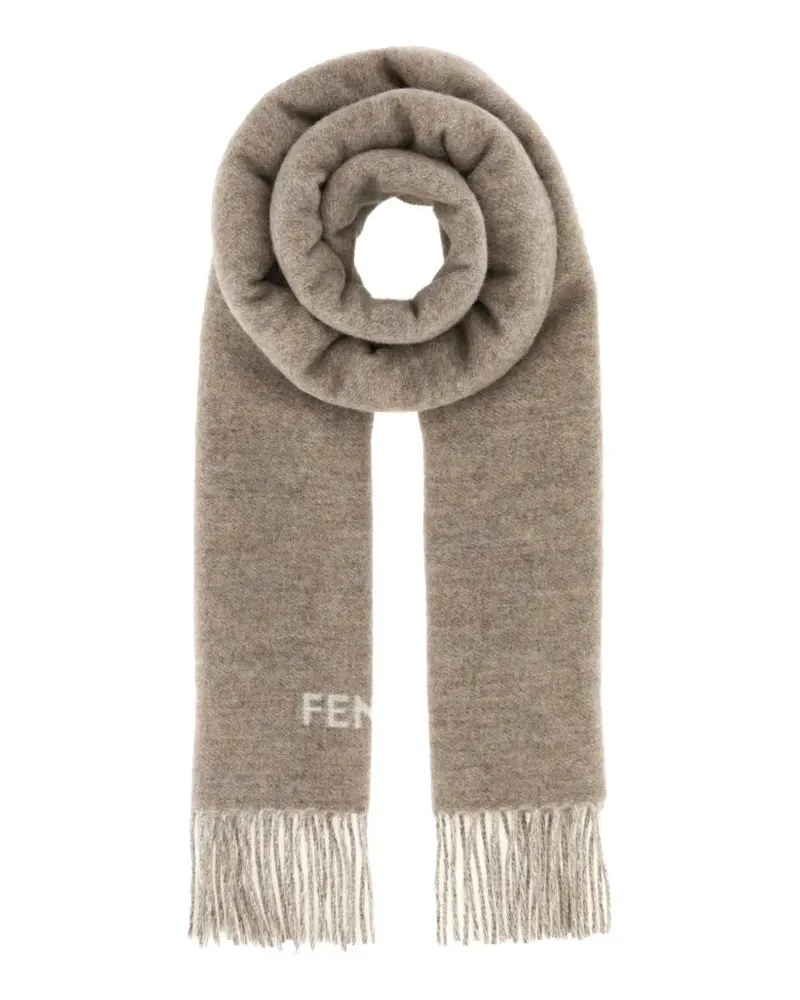 Fendi logo-intarsia cashmere scarf - Nude Nude