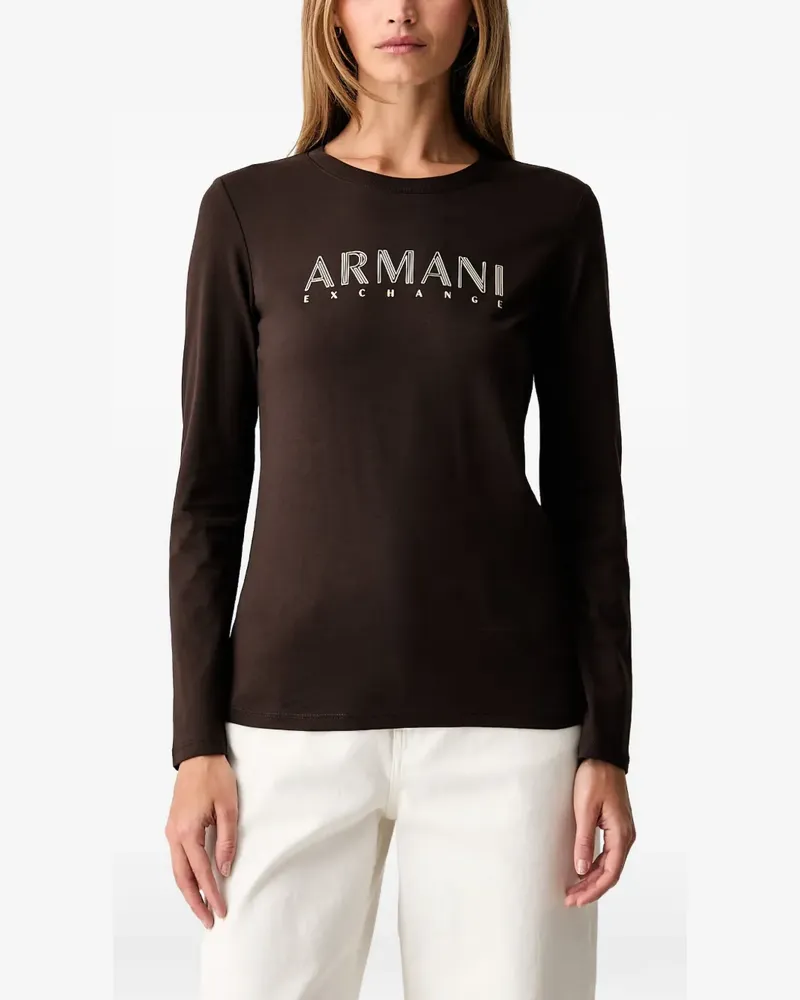 Armani Exchange Langarmshirt mit Logo-Print - Braun Braun