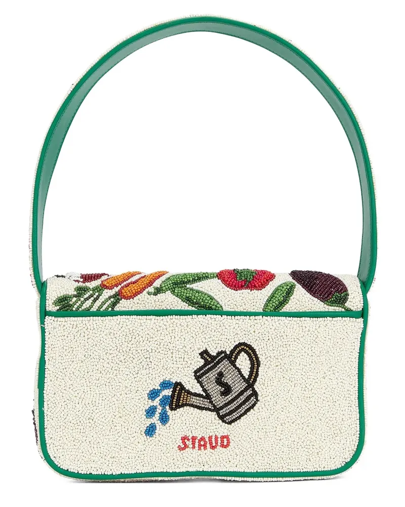STAUD Kleine Tommy Schultertasche mit Perlen - Nude Nude
