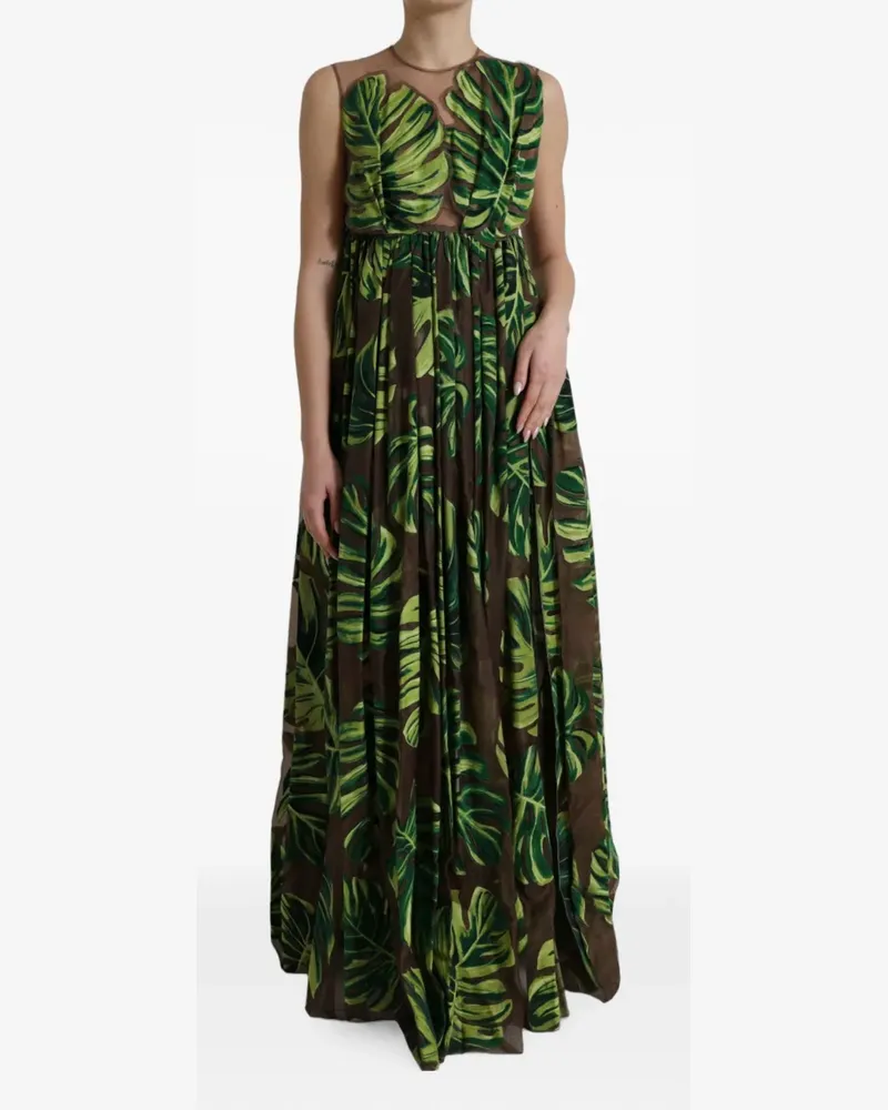 Dolce & Gabbana Maxikleid mit Blatt-Print - Braun Braun