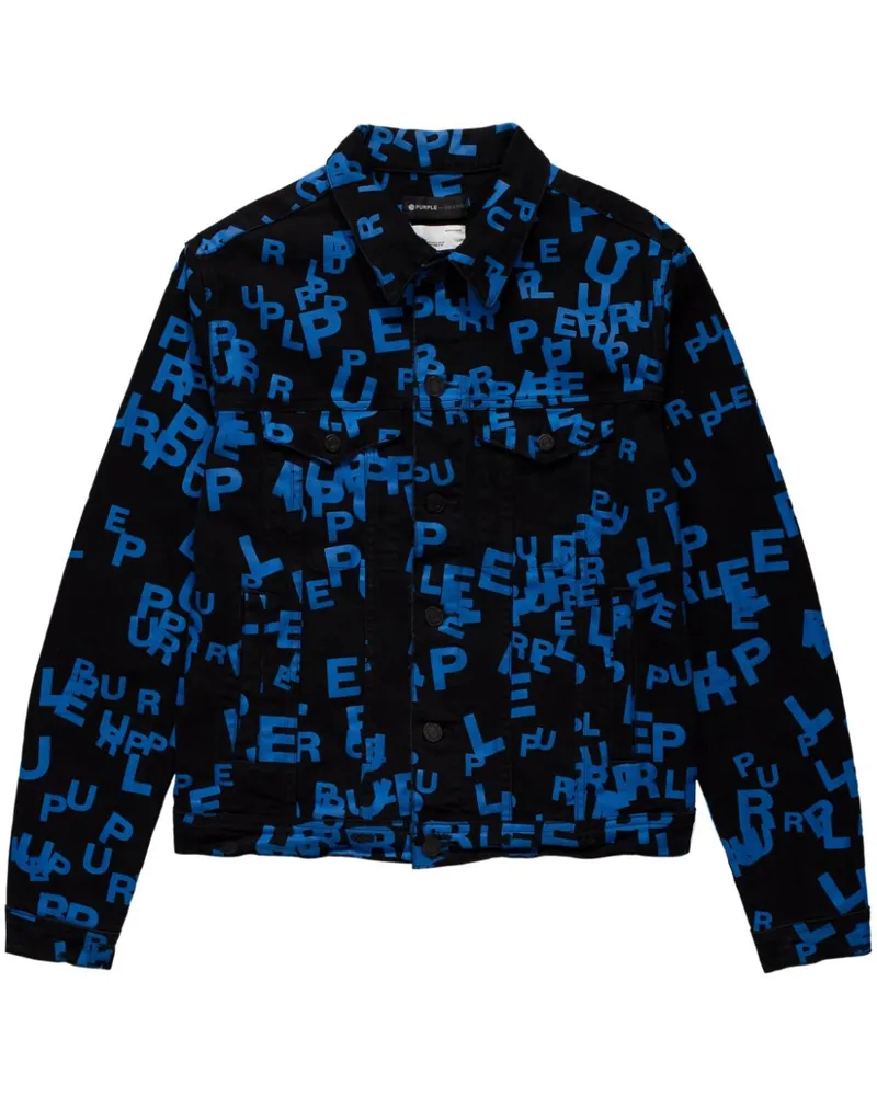PURPLE BRAND Jeansjacke mit Logo-Print - Blau Blau