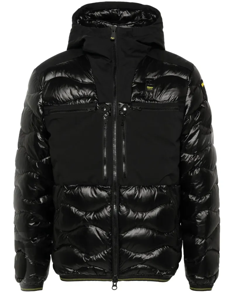 Blauer Gefütterte Kapuzenjacke - Schwarz Schwarz