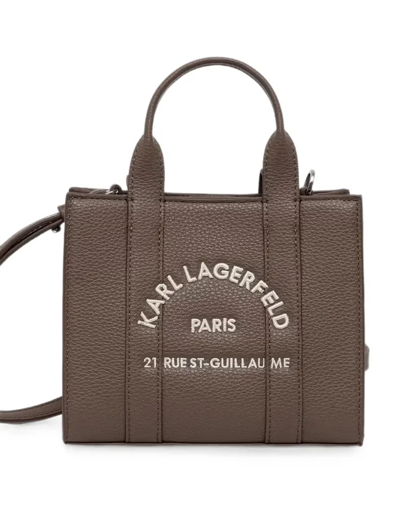 Karl Lagerfeld logo-embroidered pebbled tote bag - Braun Braun