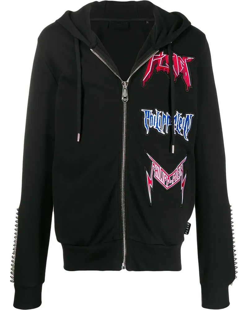 Philipp Plein Kapuzenjacke mit Logo-Patches - Schwarz Schwarz