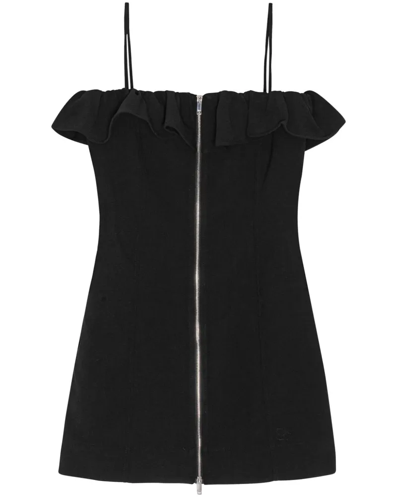 Ganni Minikleid mit Volant-Borten - Schwarz Schwarz