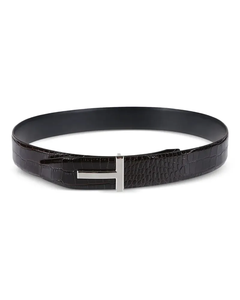 Tom Ford Gürtel in Kroko-Optik mit T-Logo - Braun Braun