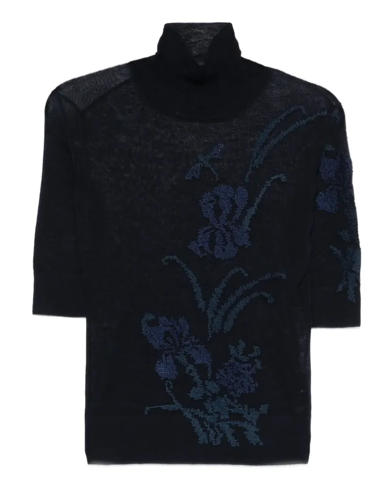 Ermanno Scervino Rollkragenoberteil mit Blumenstickerei - Blau Blau
