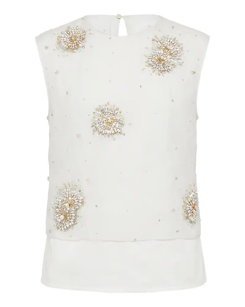 Wales Bonner Paillettenoberteil mit Blumenperlen - Weiß Weiß