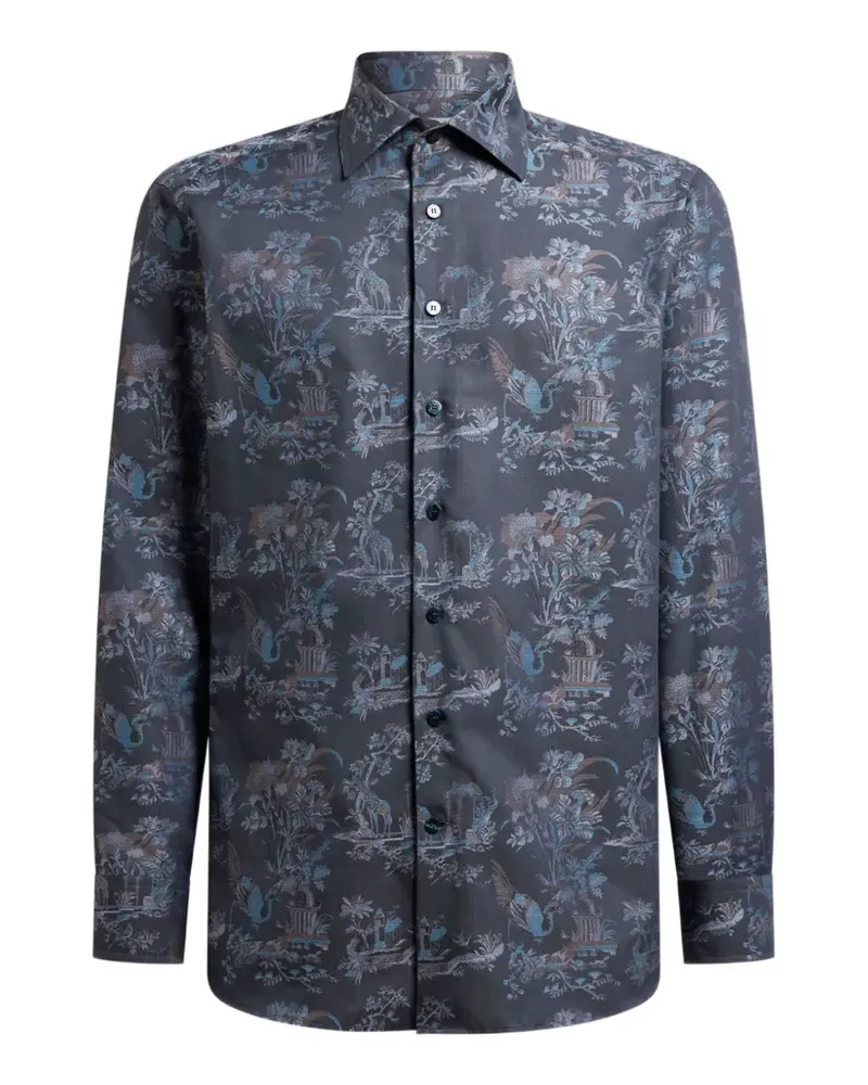 Etro cotton jacquard shirt with flower animal-motif - Blau Blau